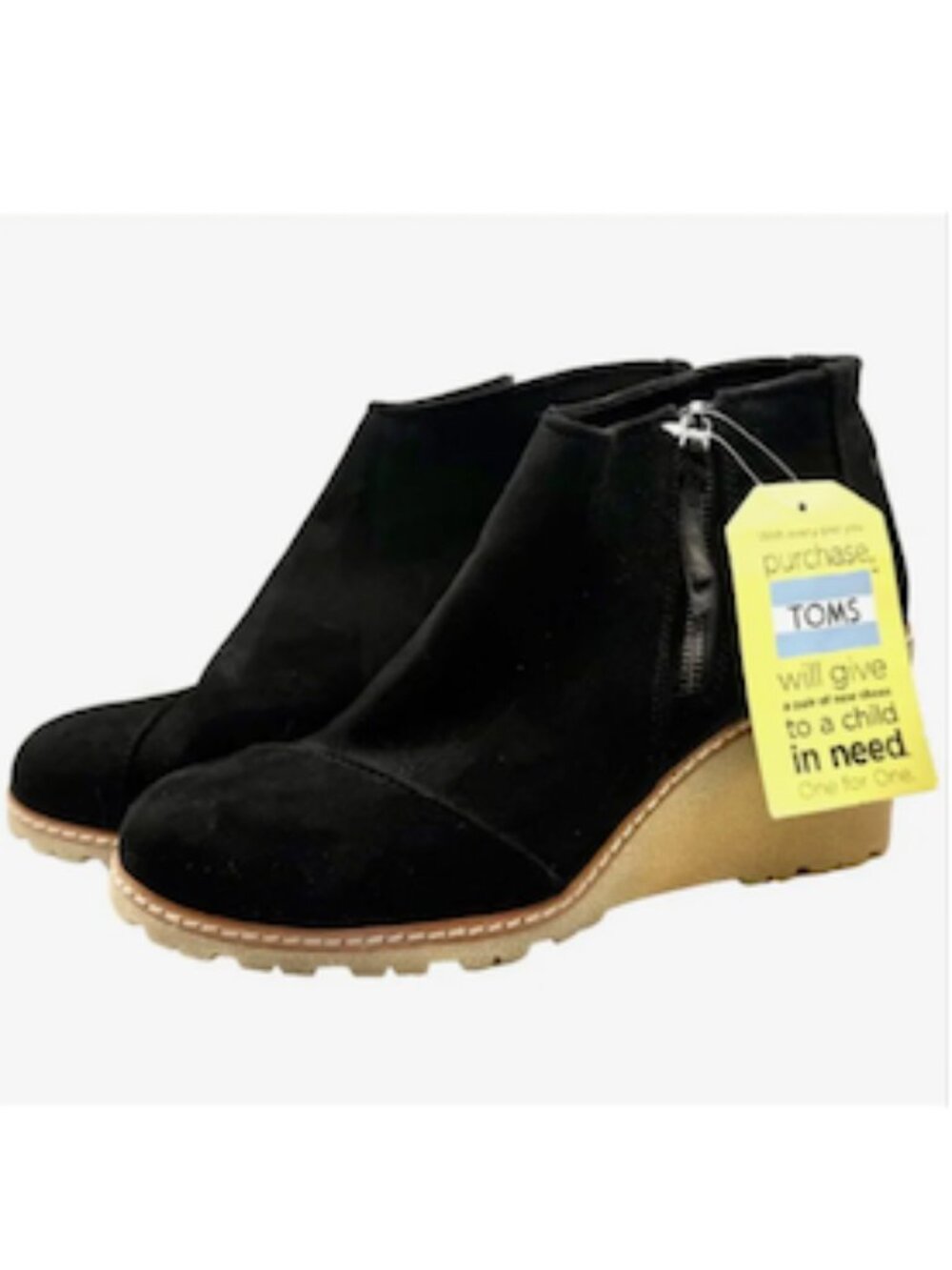 TOMS Avery Black Suede Wedge Ankle Booties Size 10‎ NWT 3” Heel Casual Shoes